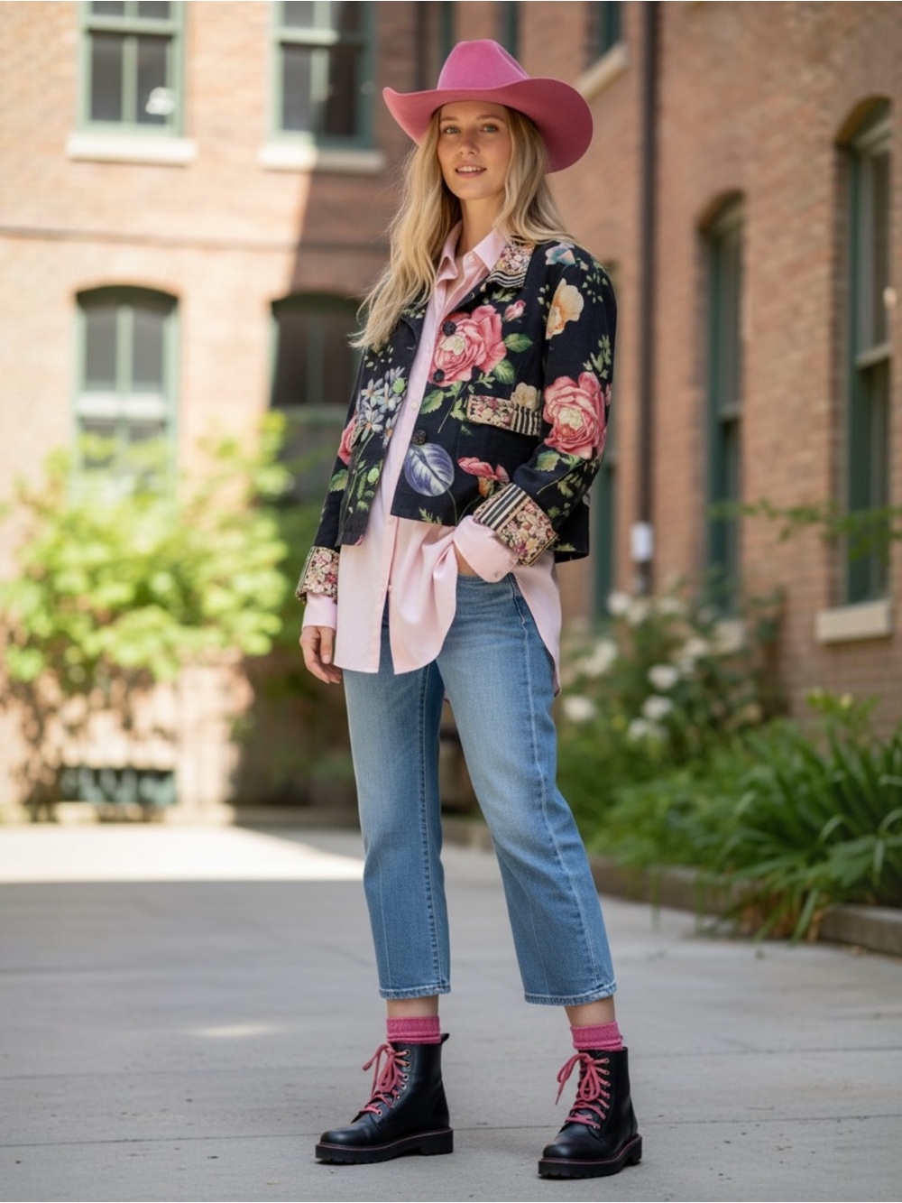My Boyfriend’s Back Vintage Black-Pink Cotton Floral  Cropped Blazer Jacket - Picture 3 of 16